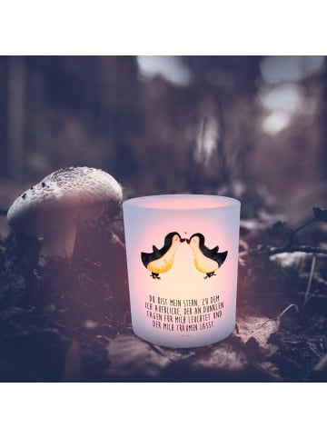 Mr. & Mrs. Panda Glas Kerzenhalter Pinguin Liebe mit Spruch in Transparent