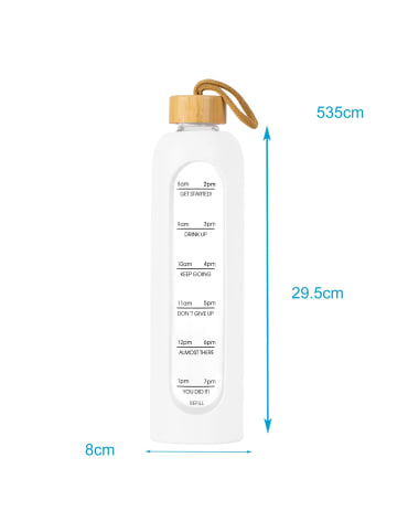 Intirilife Trinkflasche aus Glas mit Zeitmarkierung Wasser Flasche 820 - 900 ml in Weiß