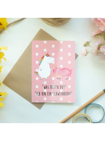 Mr. & Mrs. Panda Klappkarte Einhorn Schwein mit Spruch in Rot Pastell