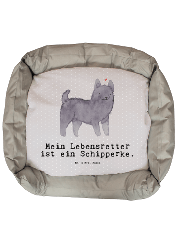 Mr. & Mrs. Panda Hundebett Schipperke Lebensretter mit Spruch in Grau Pastell