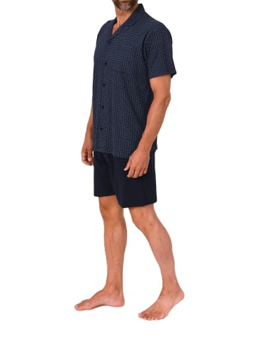 NORMANN kurzarm Schlafanzug Shorty Pyjama zum durchknöpfen in navy