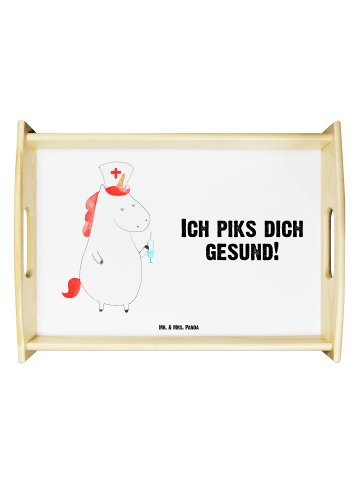 Mr. & Mrs. Panda Serviertablett Einhorn Krankenschwester mit Spruch in Weiß