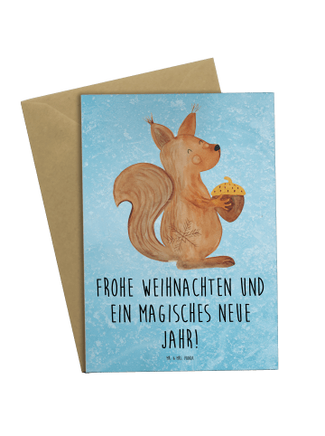 Mr. & Mrs. Panda Motivkarte Eichhörnchen Weihnachten mit Spruch in Eisblau