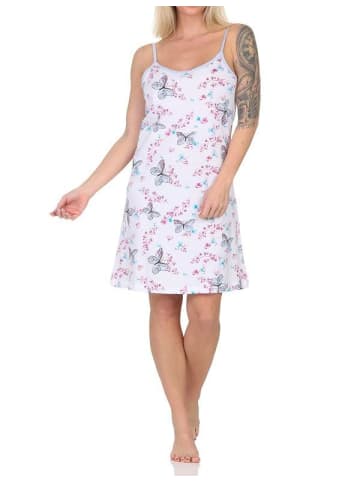 NORMANN Kurzarm Nachthemd Schmetterlingsprint - 85778 in weiß