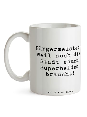 Mr. & Mrs. Panda Teetasse Spruch Bürgermeister Superheld mit Spruch in Weiß