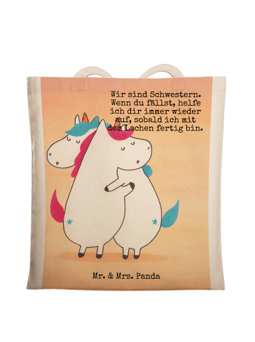 Mr. & Mrs. Panda Henkeltasche Einhörner Umarmen Design mit Spruch in Weiß