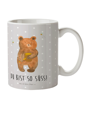 Mr. & Mrs. Panda Camping Tasse Bär Honig mit Spruch in Grau Pastell