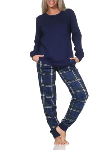 NORMANN Schlafanzug Pyjama langarm Bündchen Sternmotiv in marine