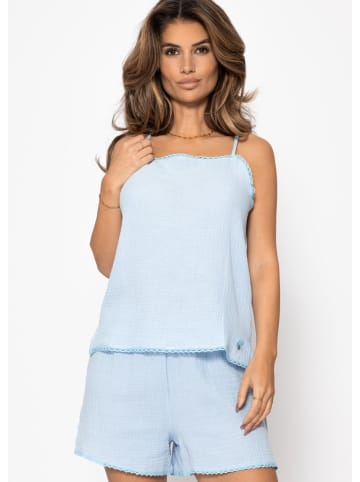 SASSYCLASSY Musselin Pyjamatop mit Spitzenborte in Blau