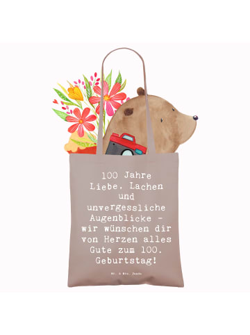 Mr. & Mrs. Panda Tragetasche Spruch 100. Geburtstag mit Spruch in Braun Pastell