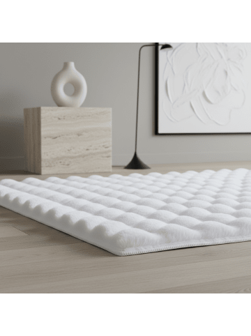 KADIMA DESIGN Teppich Hochflor Waschbar Einfarbig NAUDERS Strapazierfähig OEKO-TEX in Weiß