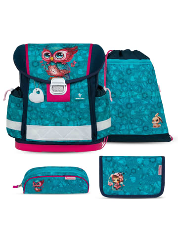 Belmil 4tlg-Set: Schulranzen Set Classy Cute Owl in Türkis H36xL32xT19 cm