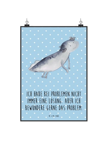 Mr. & Mrs. Panda Bild Axolotl Schwimmen mit Spruch in Blau Pastell