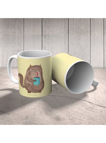 Mr. & Mrs. Panda Camping Tasse Katze Dose ohne Spruch in Gelb Pastell