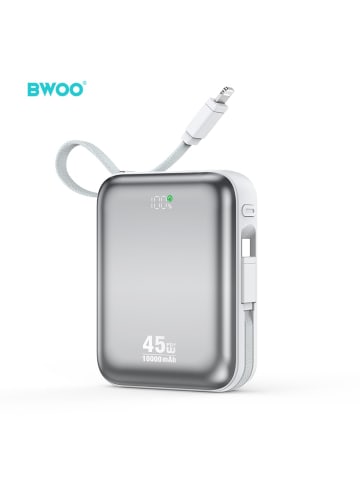Wisam BWOO Powerbank P77 45W, 10000 mAh mit USB-C- und Lightning-Kabel, grau
