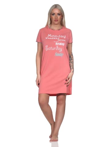 NORMANN Damen Nachthemd kurzarm mit Rundhals und Front-Print - 87864 in apricot
