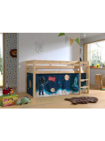 58 aufm Kessel KINDERBETT Karolina 210x114x106 Massivholz Natur Textilset Rakete
