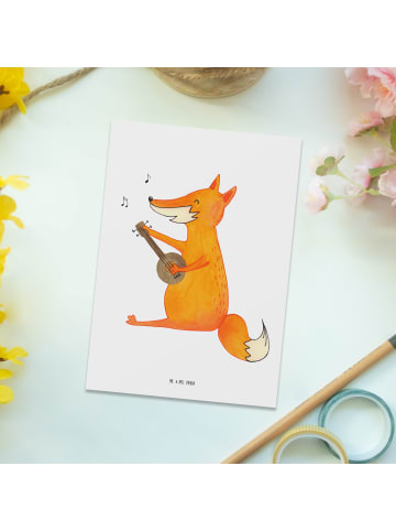 Mr. & Mrs. Panda Ansichtskarte Fuchs Gitarre ohne Spruch in Weiß