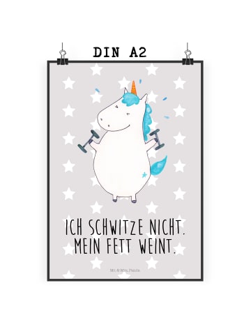 Mr. & Mrs. Panda Poster Einhorn Fitness mit Spruch in Grau Pastell