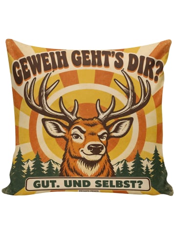 Mr. & Mrs. Panda Kopfkissen Hirsch Retro-Humor Design mit Spruch in Weiß