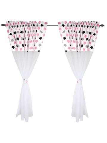 TupTam Kinderzimmer Voile Vorhänge mit Tunnelzug Set in schwarz/rosa