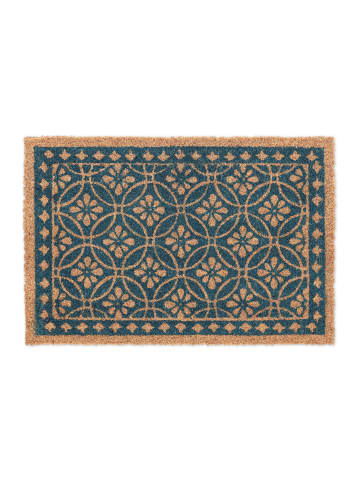 relaxdays Fußmatte "Floral" in Blau/ Natur - (B)60 x (T)40 cm