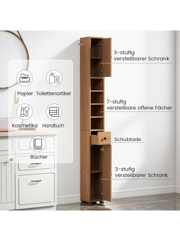 COSTWAY Badschrank schmal 20 x 20 x 180 cm in Hellbraun
