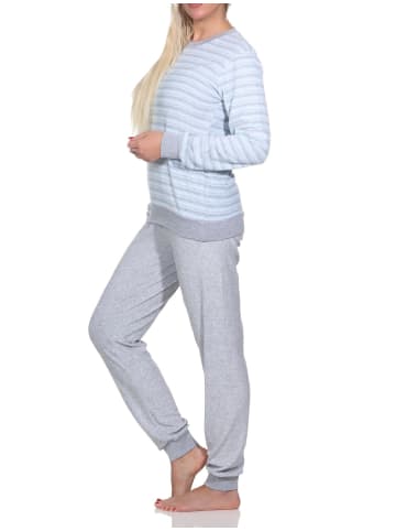 NORMANN Frottee Schlafanzug langarm Pyjama Bündchen - 82747 in hellblau