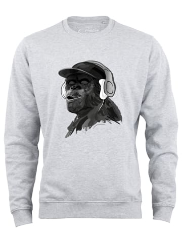 Cotton Prime® Sweatshirt Affe Monkey mit DJ-Kopfhörer in Grau-Melange