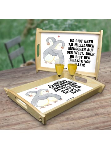 Mr. & Mrs. Panda Holztablett Pinguine Kuscheln mit Spruch in Weiß