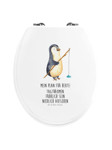 Mr. & Mrs. Panda Motiv WC Sitz Pinguin Angler mit Spruch in Weiß