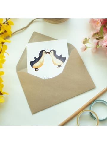 Mr. & Mrs. Panda doppelkarte Pinguine Kuss mit Spruch in Weiß