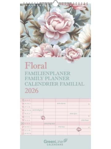 TeNeues Calendars & Stationery Kalender - GreenLine - Floral Familienplaner 2026 - Wandkalender 22x45 cm, Fami
