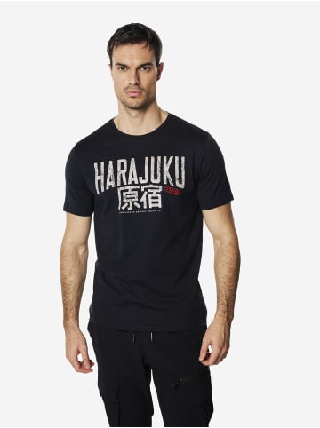 KOROSHI Crew t-shirt baumwolle druck-emb in blau