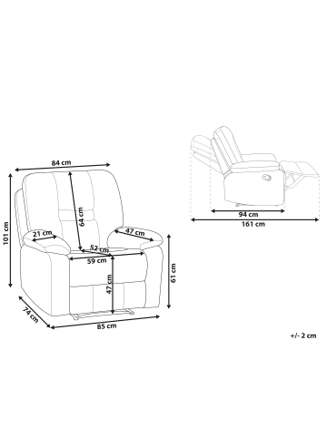 Beliani Fernsehsessel BERGEN in Schwarz - (W) 90 x (H) 101 x (L) 72 cm