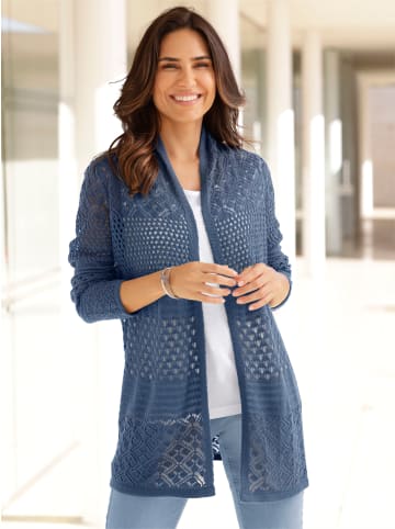 Sieh an! Ajourstrickjacke in jeansblau