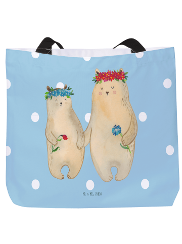 Mr. & Mrs. Panda Tote Bag Bären mit Blumenkranz ohne Spruch in Blau Pastell