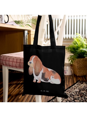 Mr. & Mrs. Panda Shopping Tasche Hund Basset Hound ohne Spruch in Schwarz