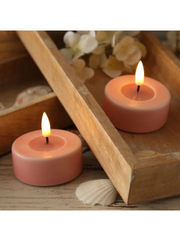 Deluxe Homeart 2x LED Maxi Teelichter Mia Echtwachs flackernd D: 6,1cm in rosa