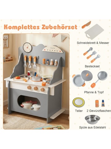 COSTWAY Kinderküche Holz inkl. 12 Zubehör in Grau
