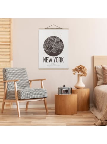 WALLART Stoffbild mit Posterleisten - Stadtplan New York - Retro in Braun