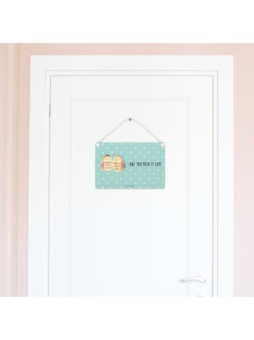 Mr. & Mrs. Panda Schild Eulen Liebe mit Spruch in Türkis Pastell