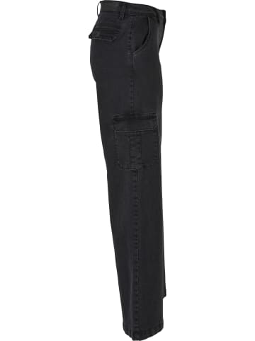 Urban Classics Urban Classics Damen Ladies High Waist Straight Denim Cargo Pants in black washed