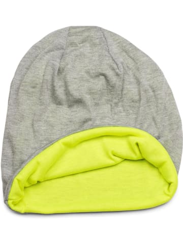 styleBREAKER Wende Beanie Mütze in Grau meliert / Neongelb