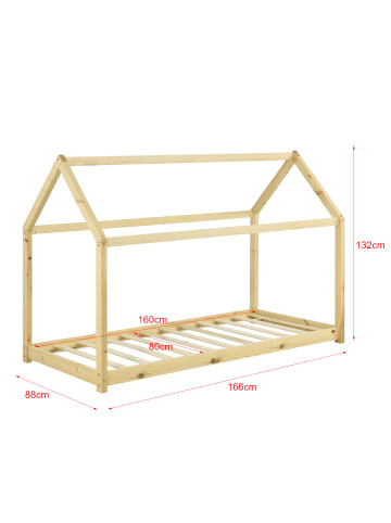 en.casa Kinderbett Netstal mit Matratze in Beige (L)160cm (B)80cm