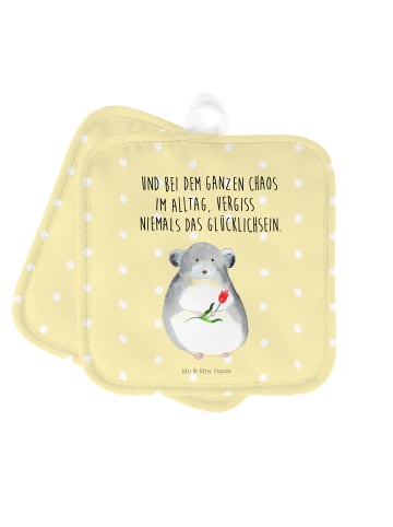 Mr. & Mrs. Panda 2er Set Topflappen  Chinchilla Blume mit Spruch in Gelb Pastell