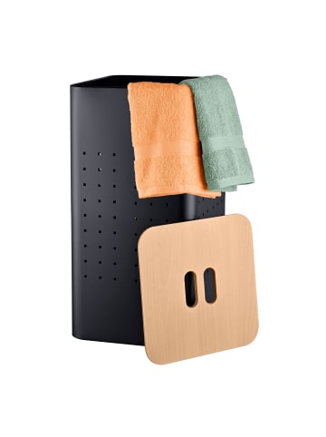 relaxdays Wäschekorb in Schwarz/ Natur - 55 l