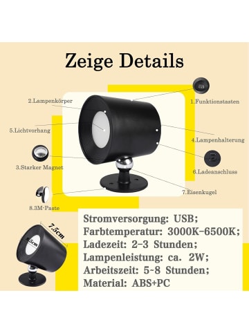 ZMH 2er-Set 1-flammige akku 360° Drehbar Wandleuchte in schwarz