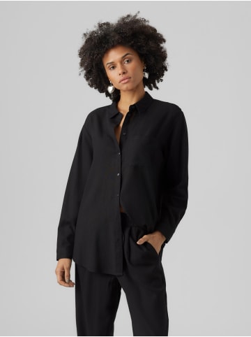 Vero Moda Langarm Hemd Bluse Business Oberteil aus Leinen in Schwarz-2