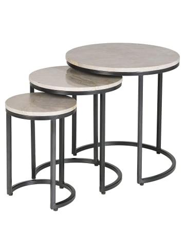 home24 Marmor-Beistelltisch-Set YAWATO 3-teilig in Grau